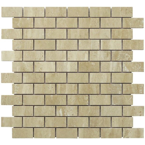 Intrend Tile 1 x 2 in Travertine Stone Mini Brick Pattern Mosaic NS022C